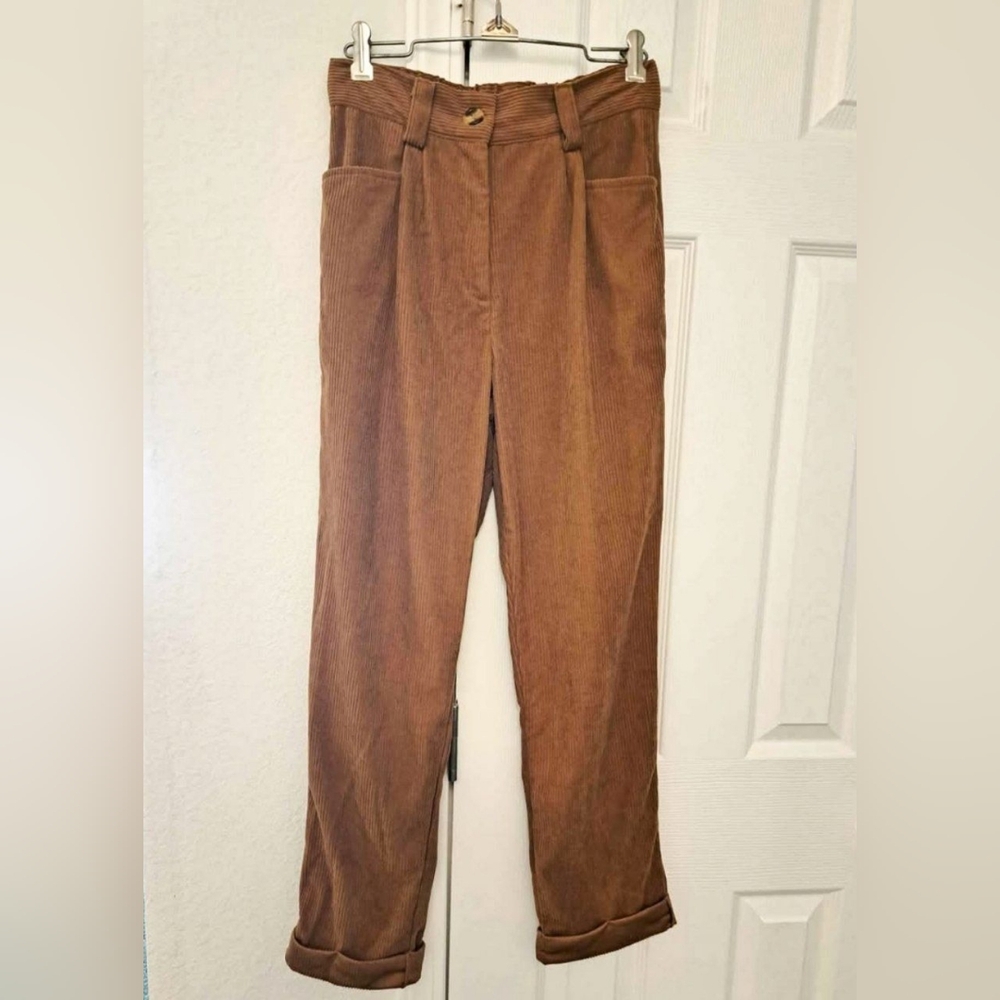 Brown Cropped Corduroy Trousers - Small (Size 2-4)